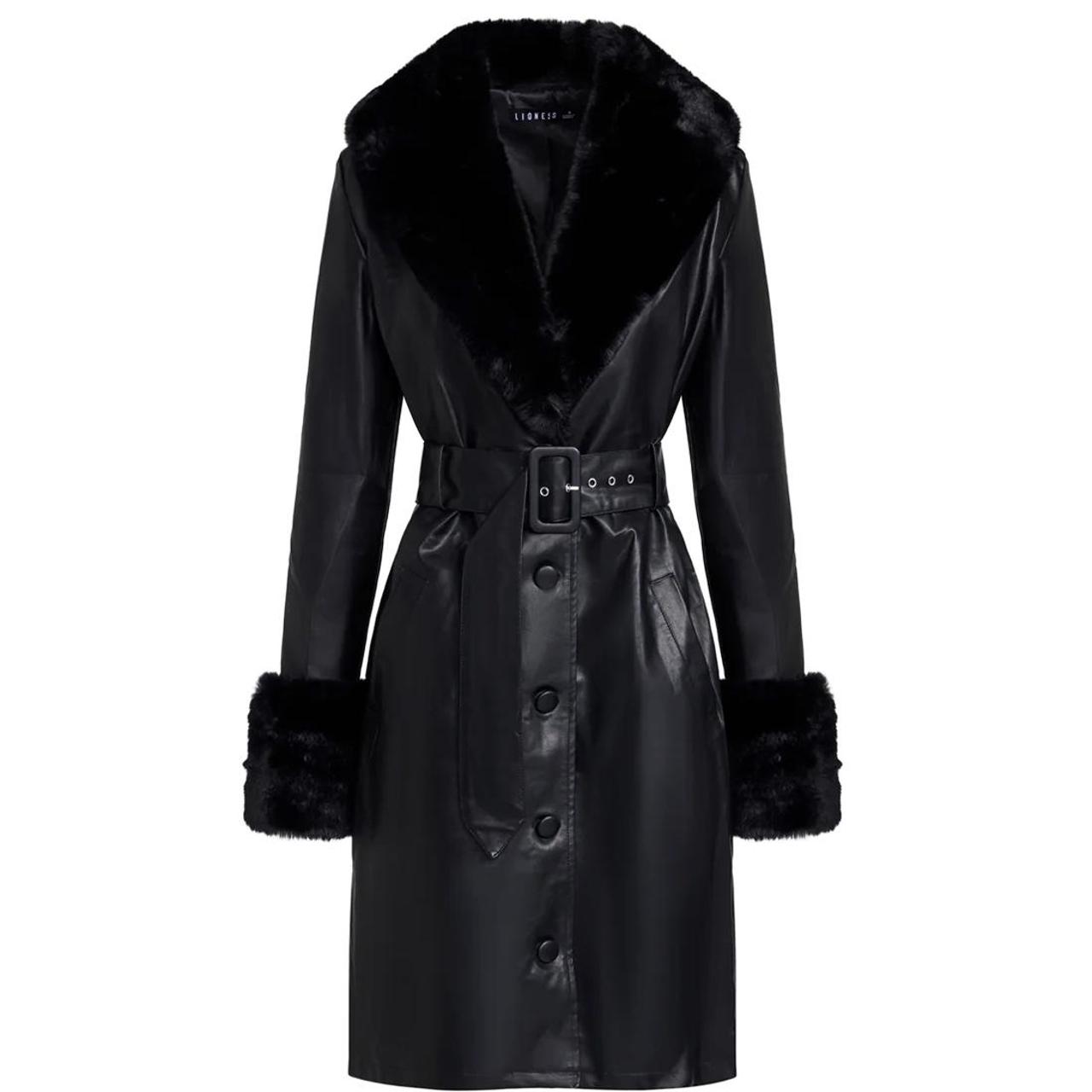 Brooklyn coat princess polly black with fur leather... Depop