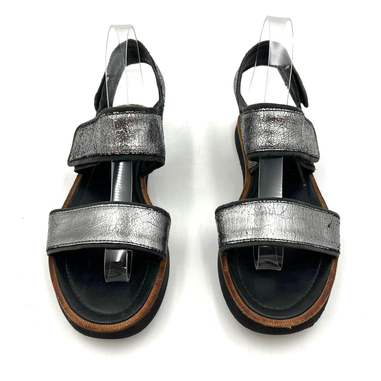 Whistles Metallic Crackle Silver Leather Sandals Depop