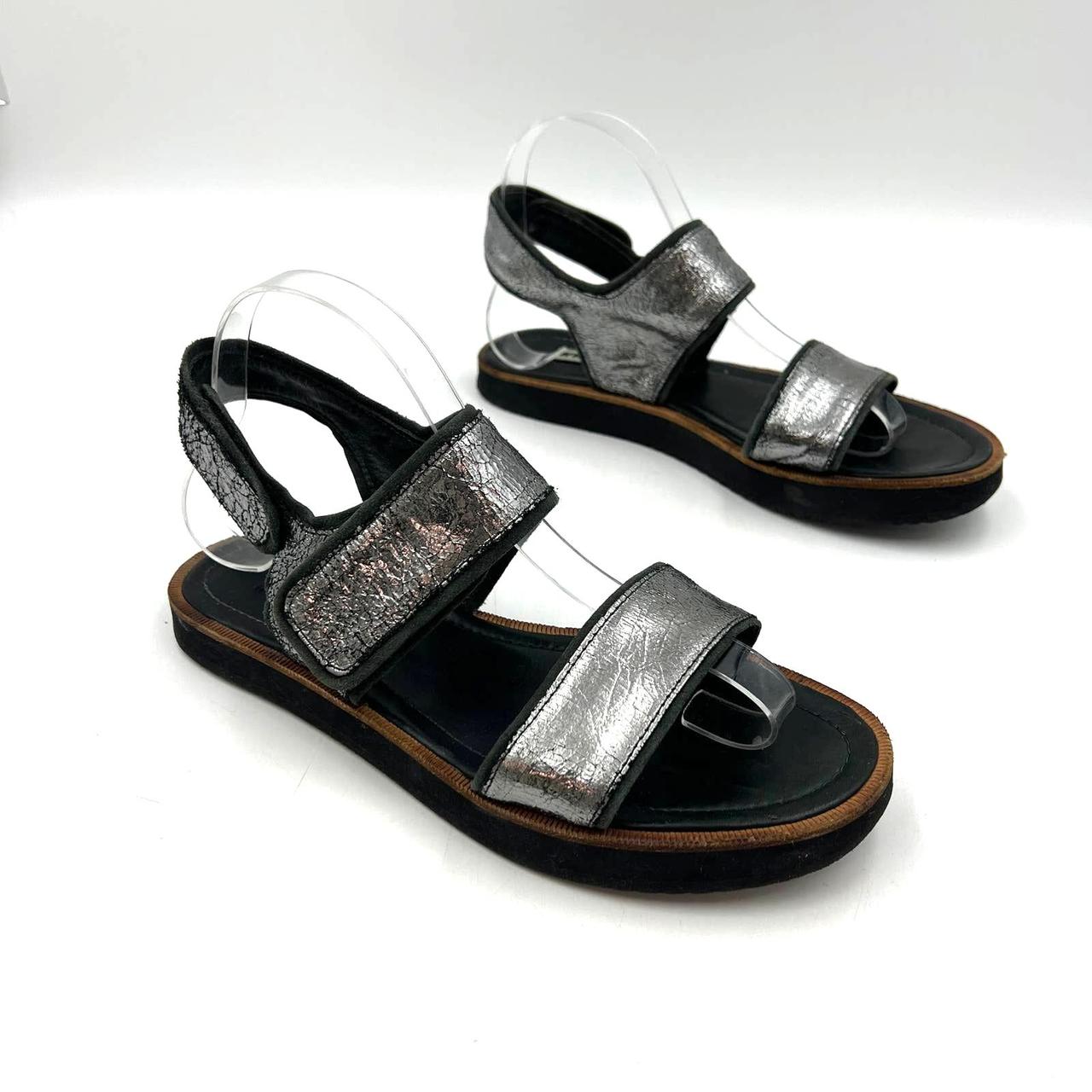 Whistles Metallic Crackle Silver Leather Sandals Depop