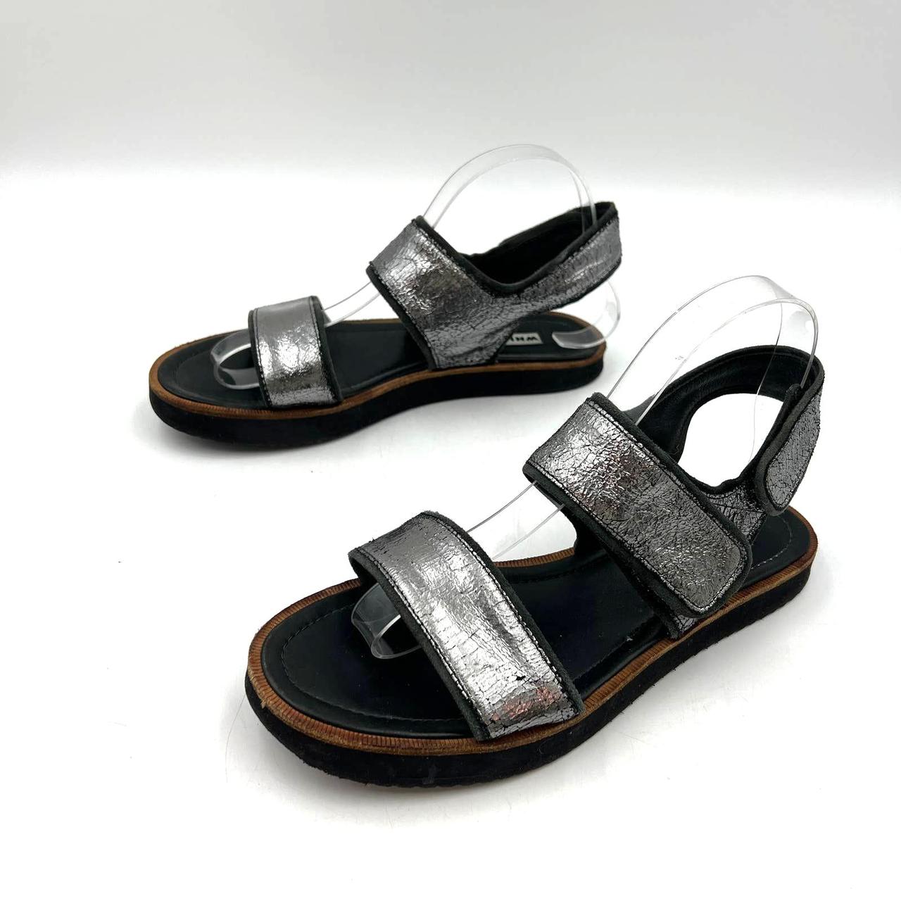 Whistles Metallic Crackle Silver Leather Sandals Depop