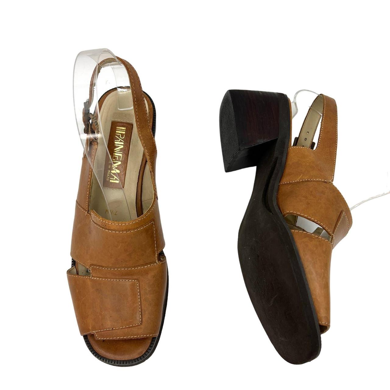 Vintage Ipanema Leather Square cheapest Toe Block Heel Nora Slingback Sandals Tan