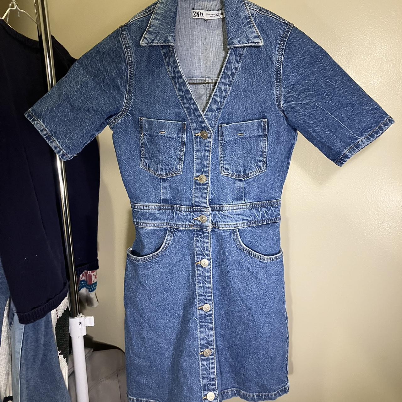 Size XS Zara denim collared button down dress - Depop