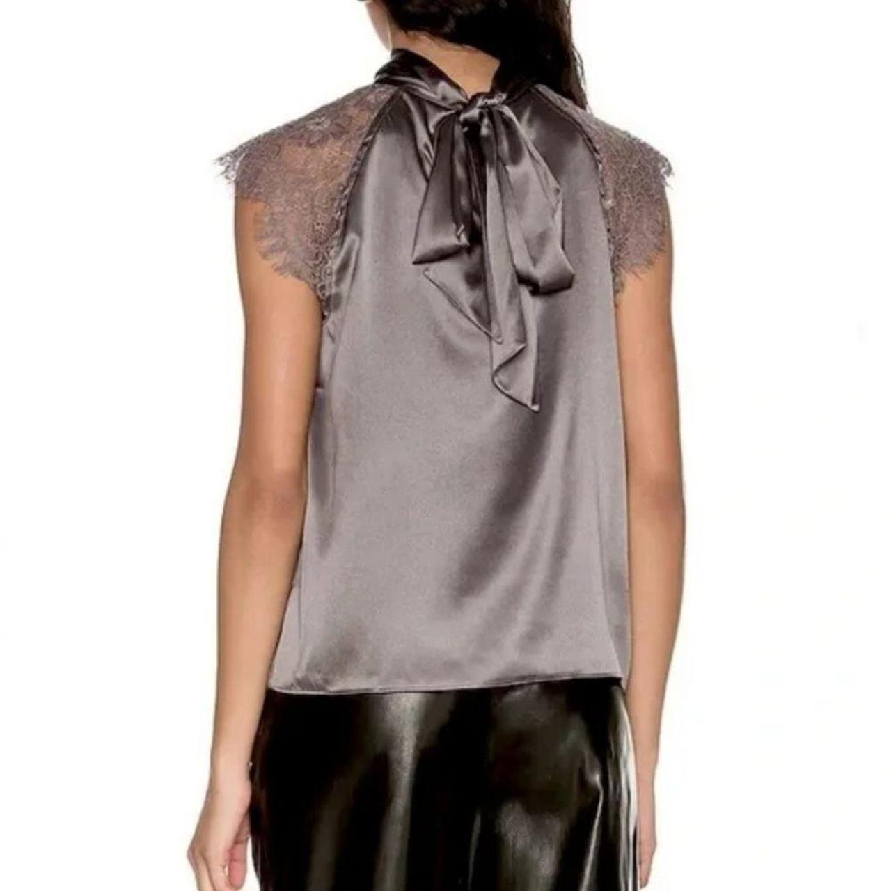 Joie NWT deals Gray Satin Tie Back Mockneck Halter Lace Cap Sleeve Top Extra Small