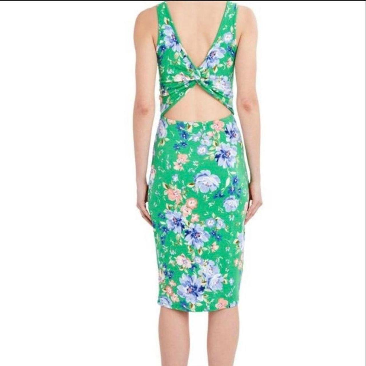 BCBG Paris Green Floral Cut Out Back Midi Dress. Depop