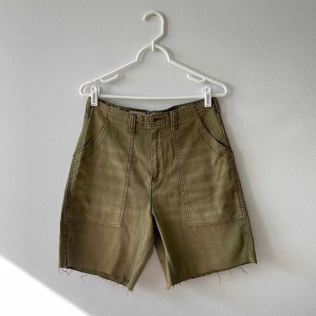 Distressed green cut off Bermuda shorts. Large... Depop