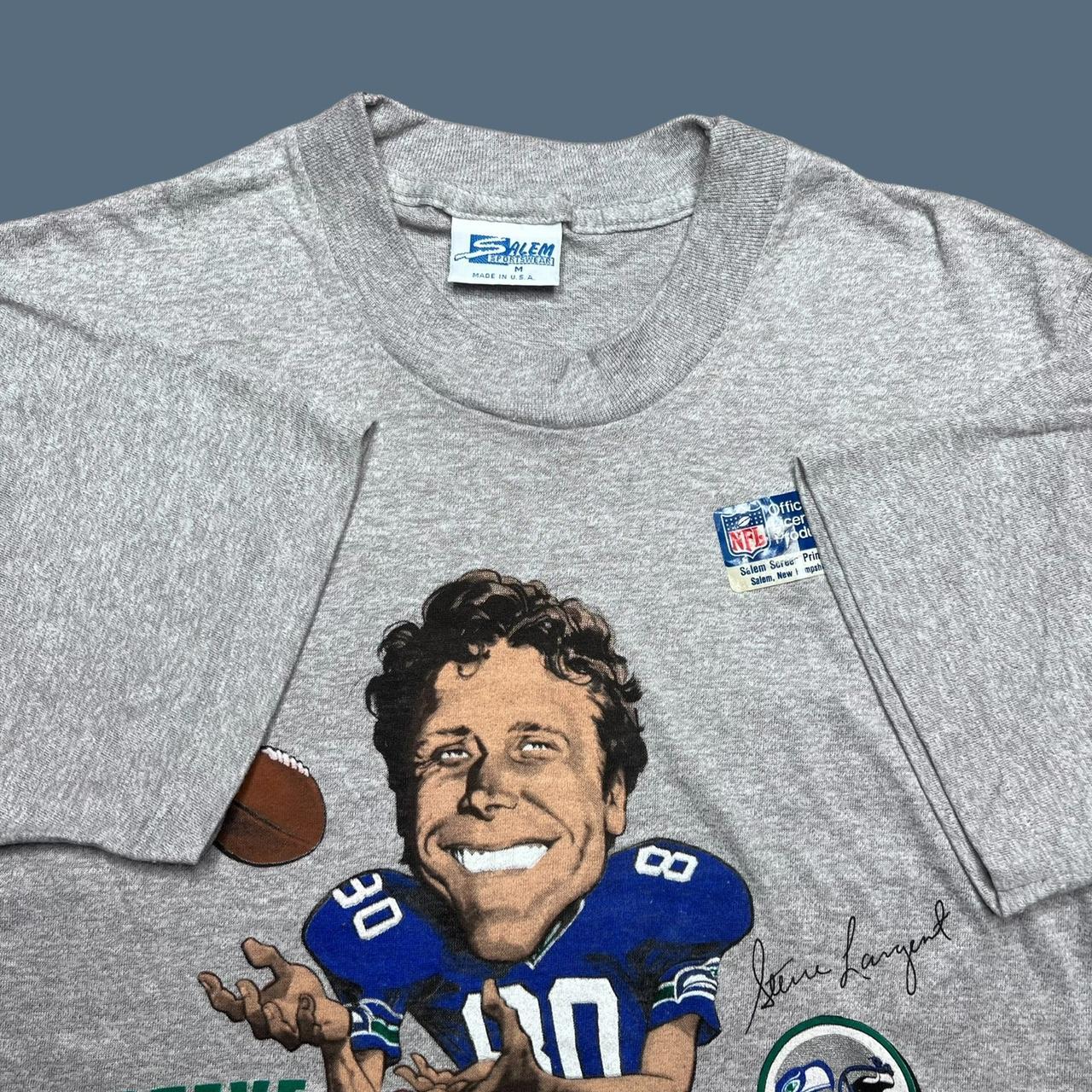 SEATTLE SEAHAWKS STEVE LARGENT VINTAGE 80s SALEM SPORTSWEAR CARICATURE  TSHIRT