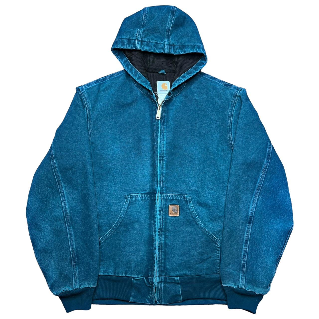 Vintage 1990s Carhartt J25 DTL Teal Hooded Zip Up... - Depop