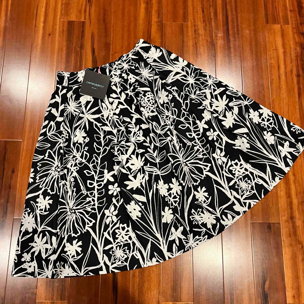 New Cynthia Rowley Black White Skirt Floral Cotton Depop