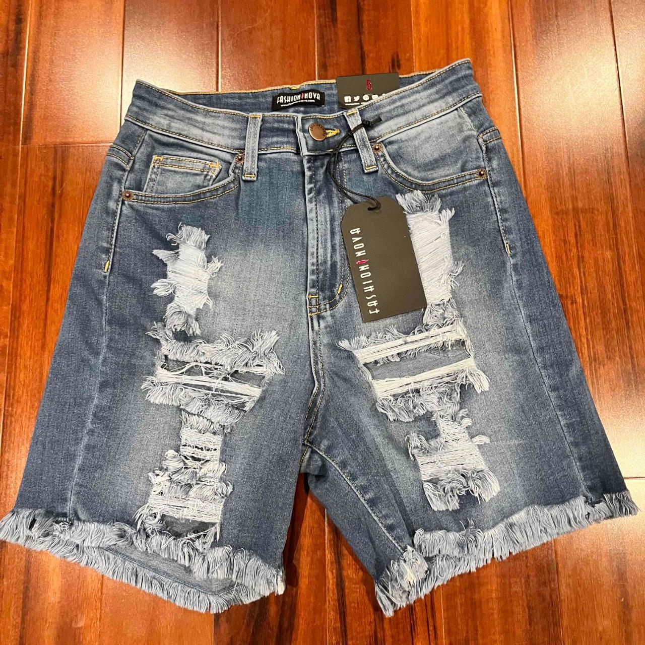 New NWT Fashion Nova Blue Denim Shorts Distressed. Depop