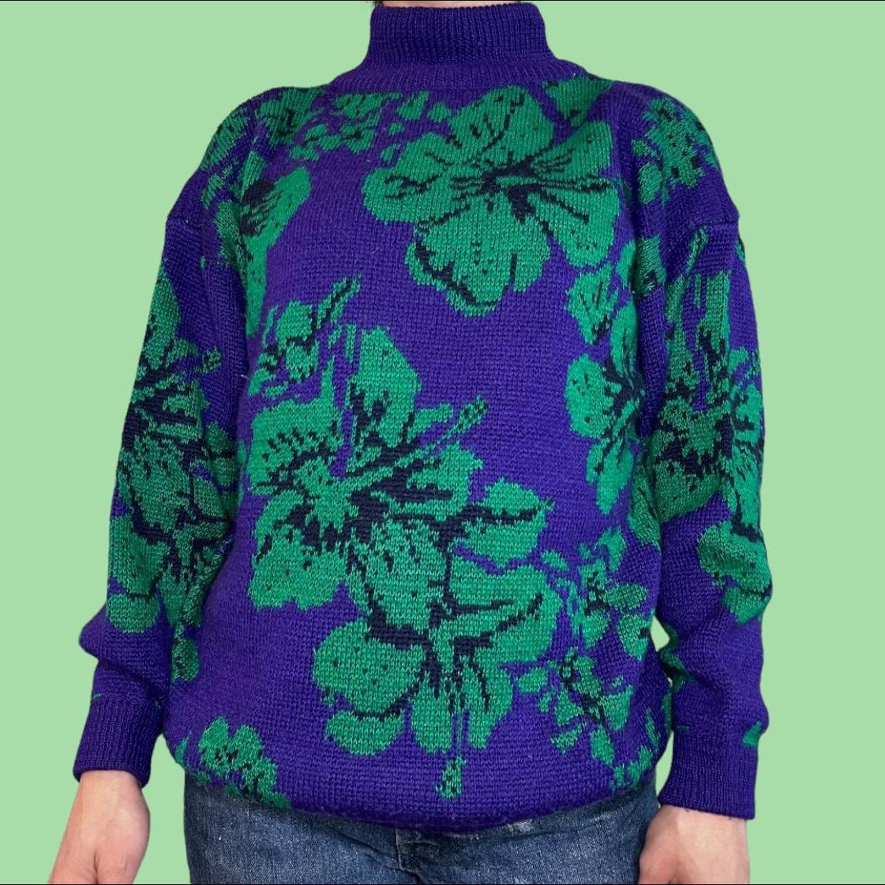 Espirit Women's Purple and Green Jumper | Depop