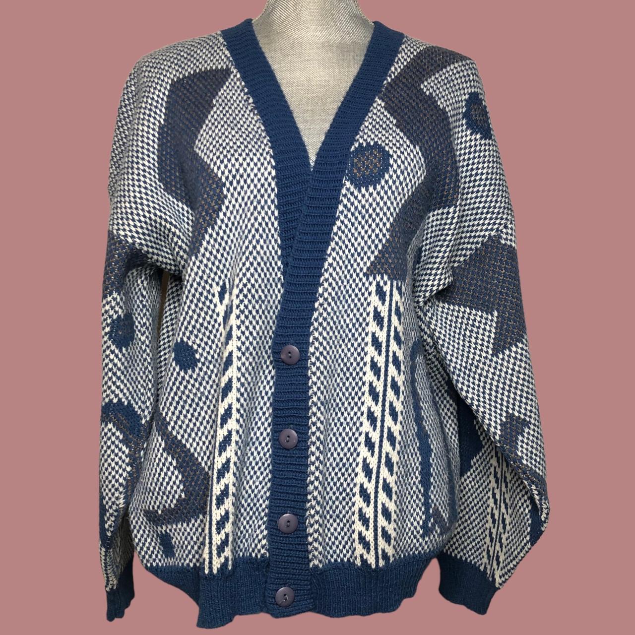 American Vintage Women's Blue and White Cardigan Depop