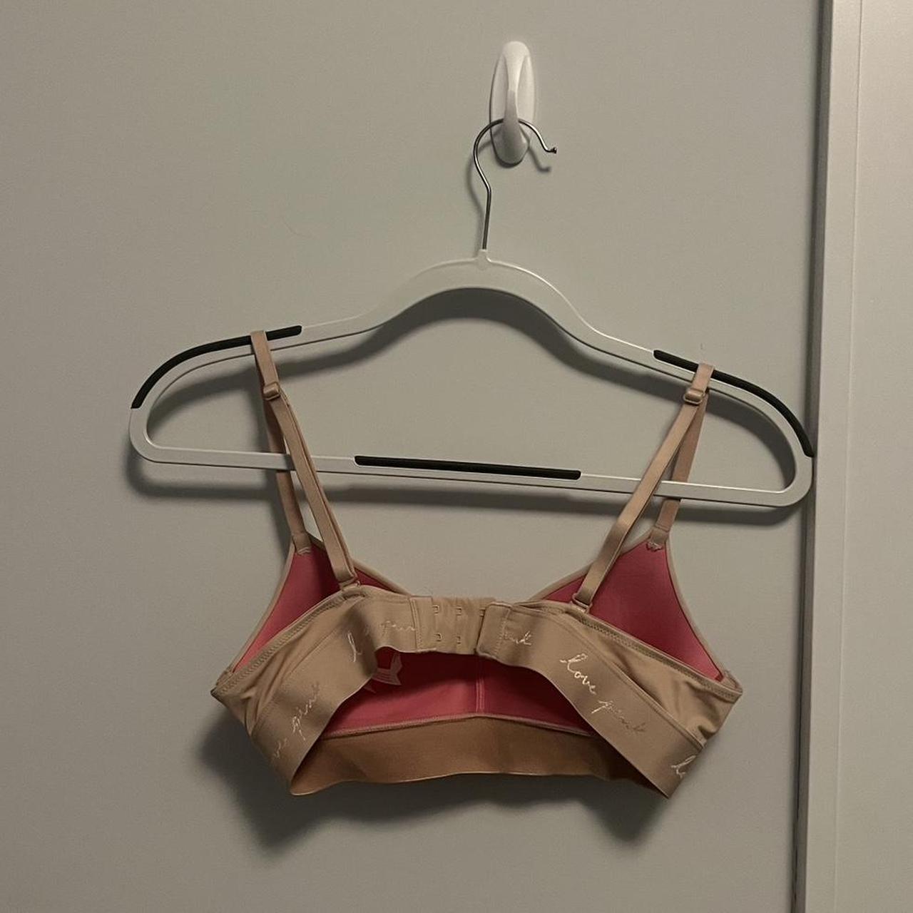PINK 34A light nude/tan wireless bra with hot pink