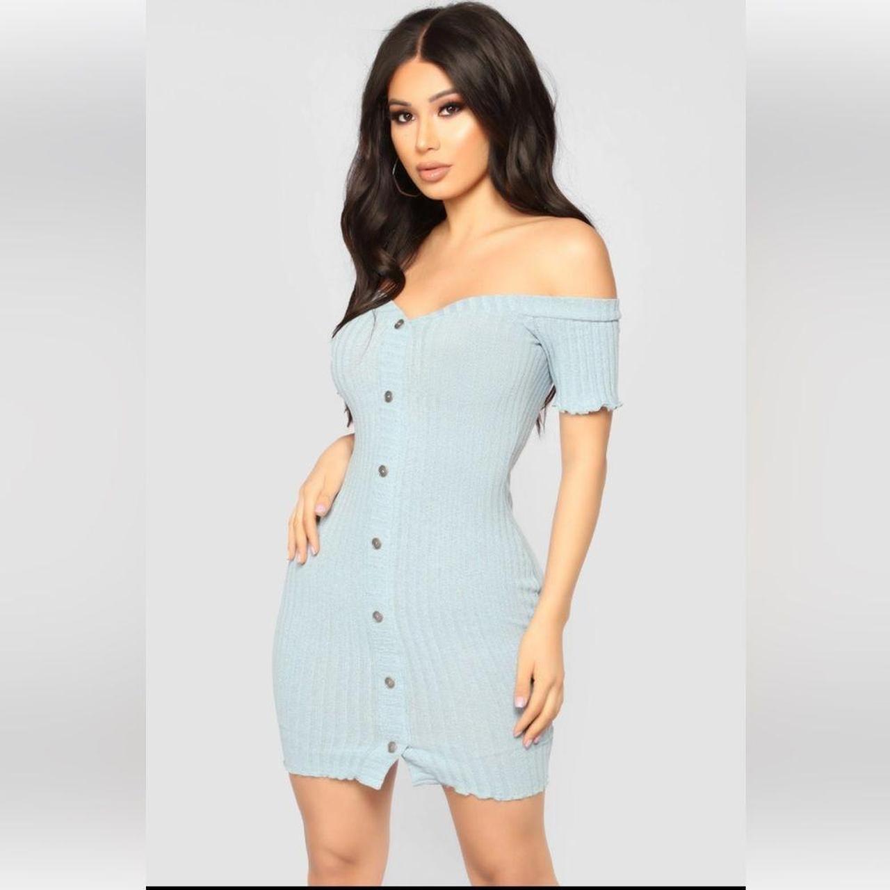 Fashion Nova Light Blue Jaslyn Off Shoulder Ribbed. Depop