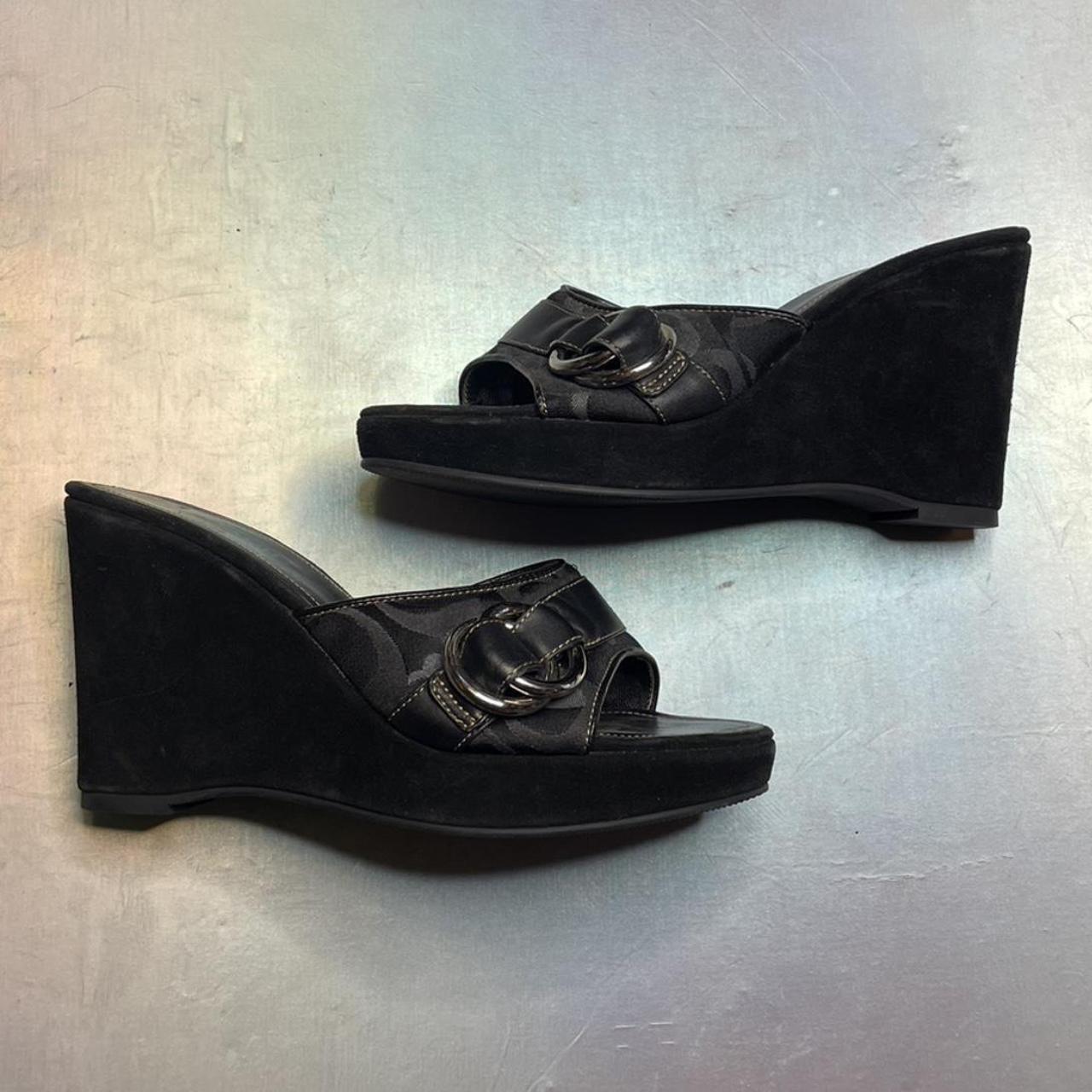 Vintage y2k coach signature canvas buckle wedge | Depop