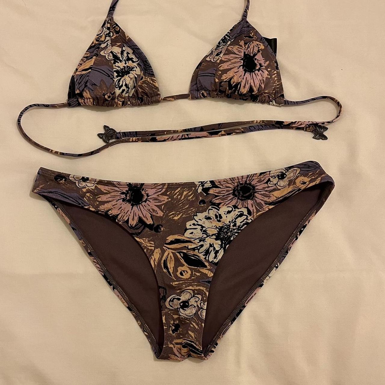 H&M bikini barely worn! Beautiful purple flower... - Depop