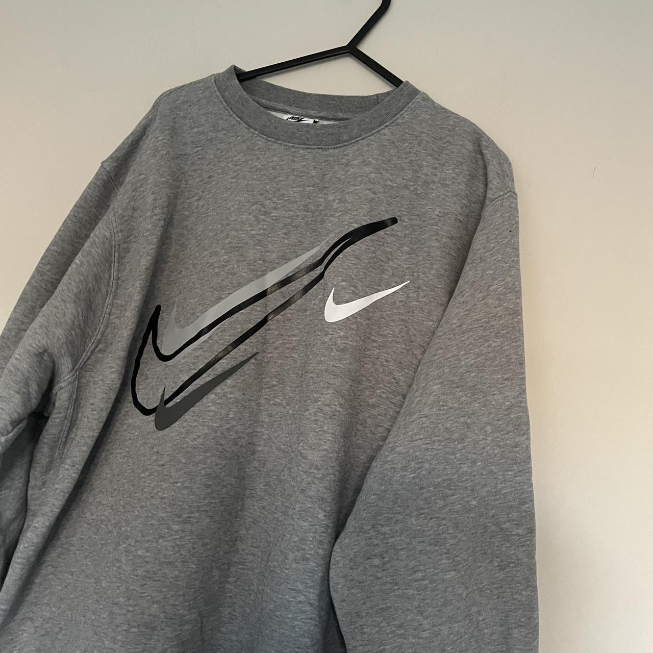 Vintage Grey Nike Sweatshirt with Printed Large Logos - Depop