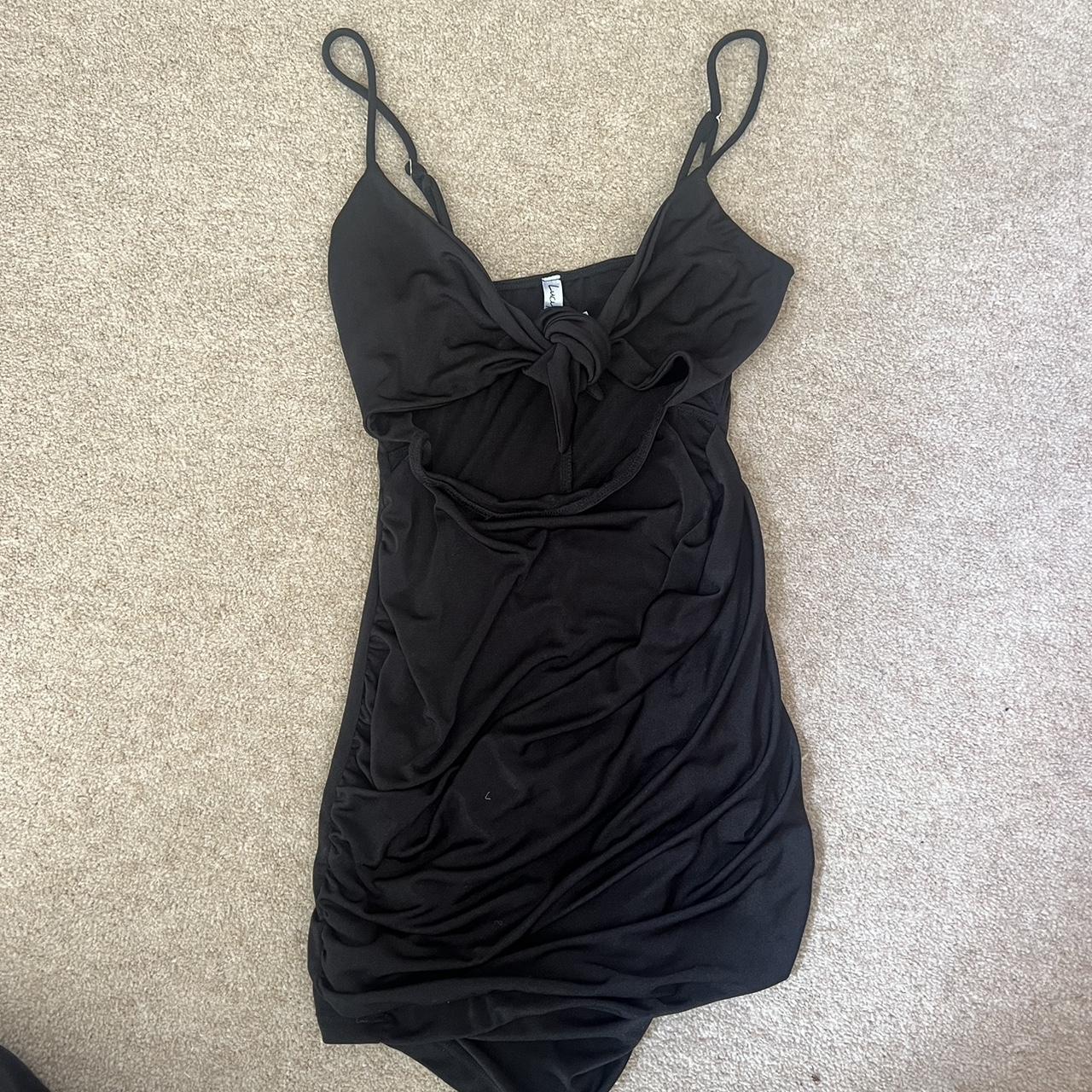 Lucy in the sky tie front black slinky mini dress x - Depop