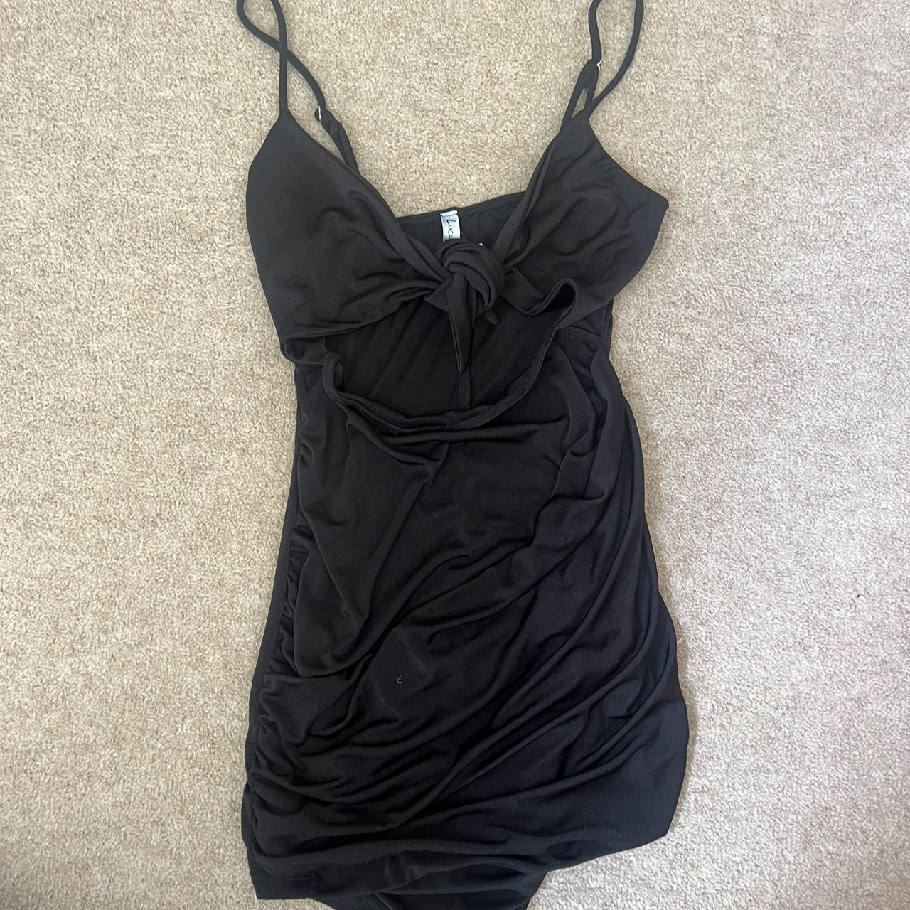 Lucy in the sky tie front black slinky mini dress x - Depop