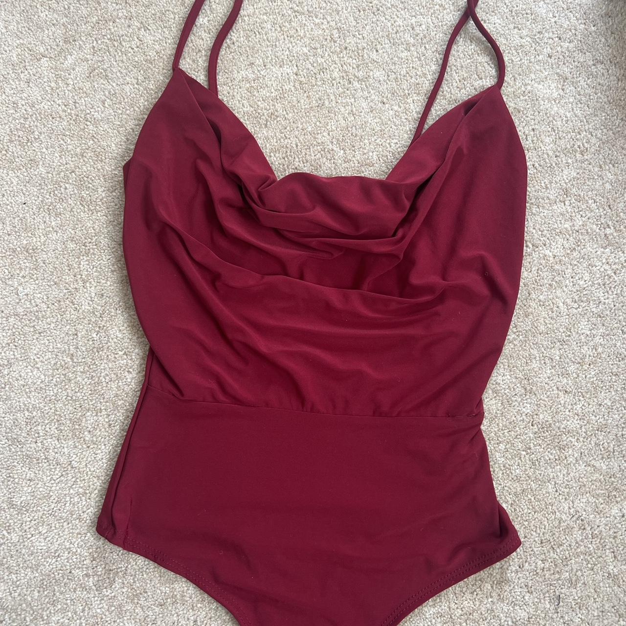 Fashion nova cowl neck red bodysuit Depop