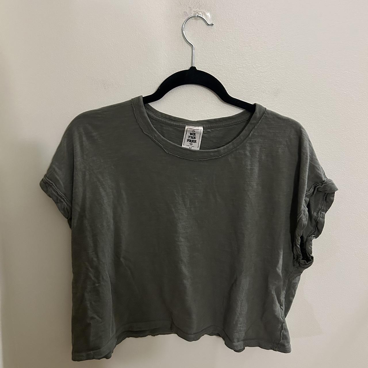 Free People Green and Khaki T-shirt | Depop