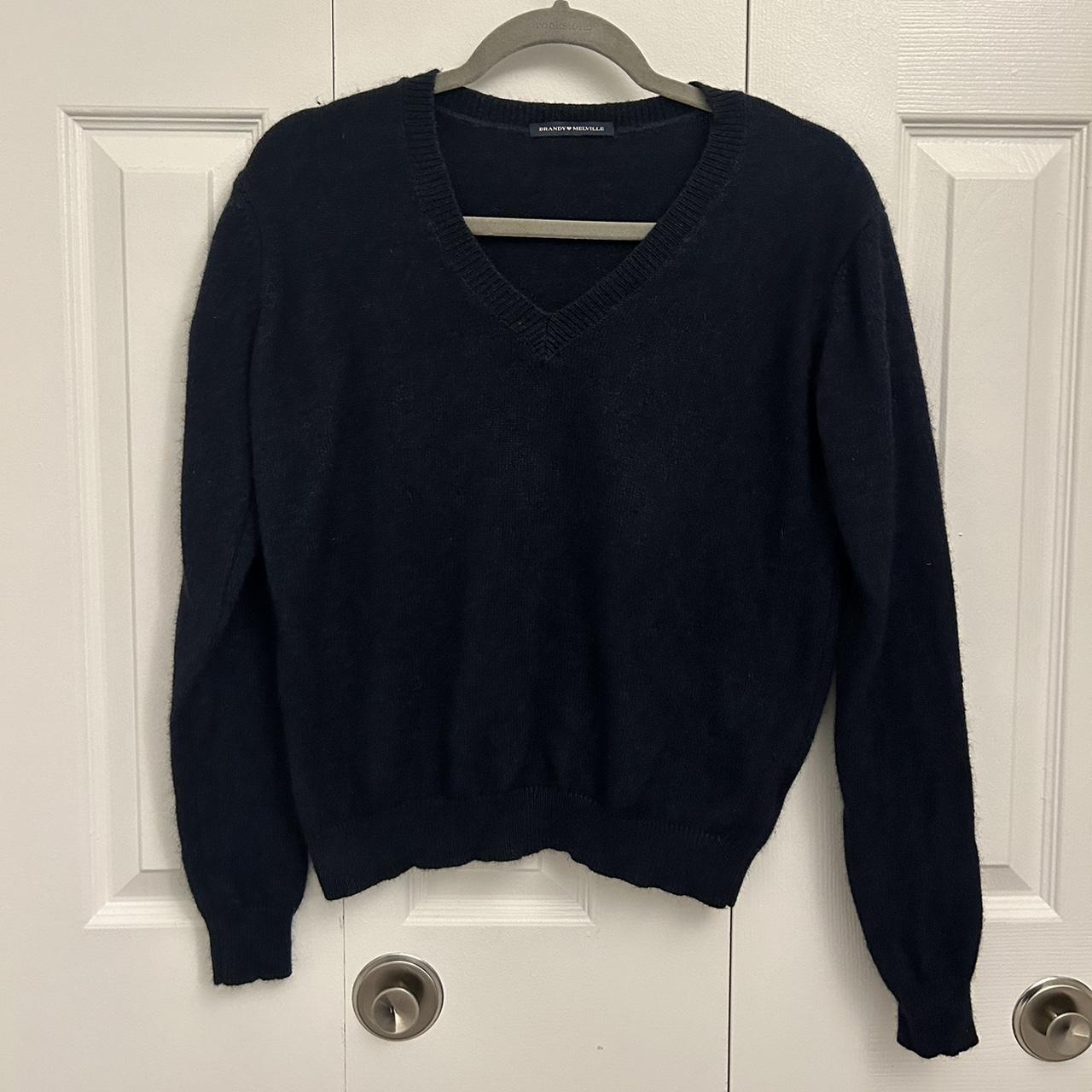 navy blue brandy melville vneck sweater wool one... - Depop