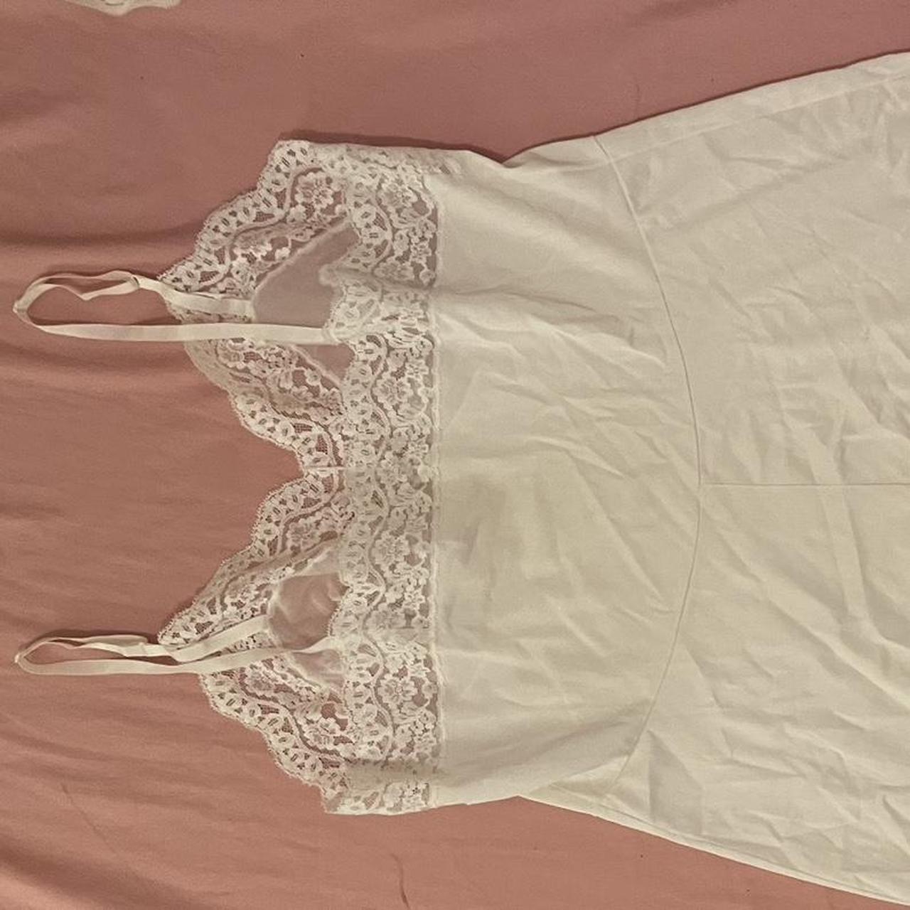 Vintage white lace slip dress. Sleepwear with sheer... - Depop