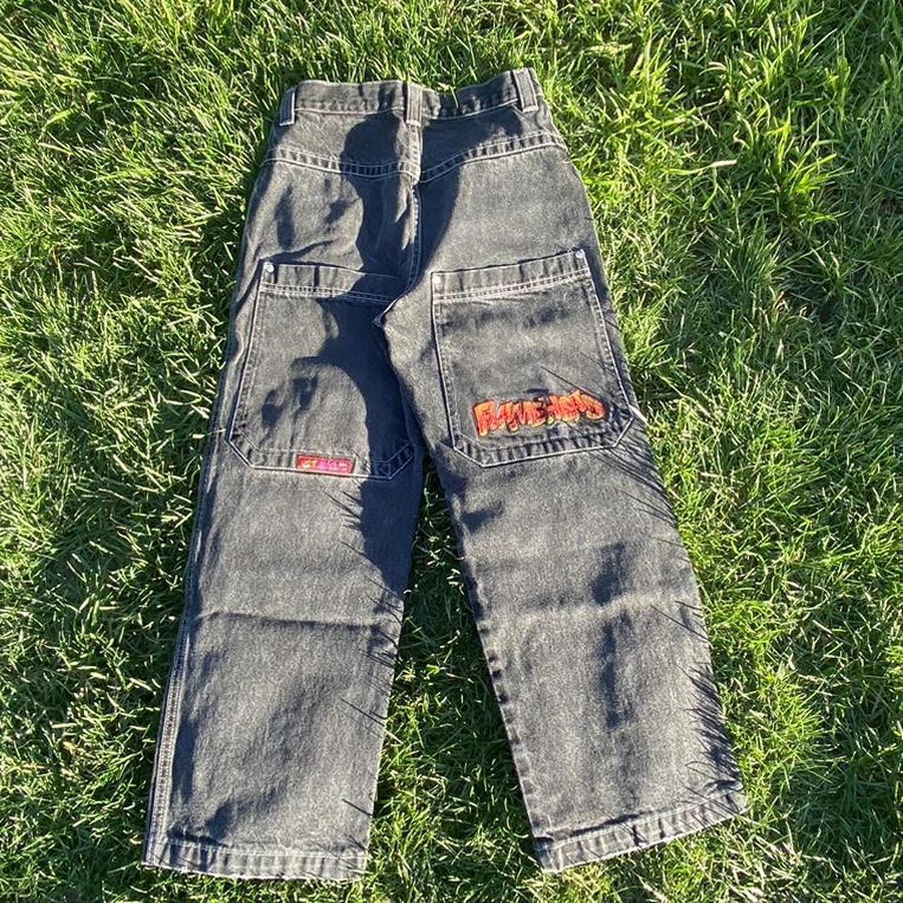 Jnco Flamehead Rare 27 Inch Waist Front Leg Embroidery Depop