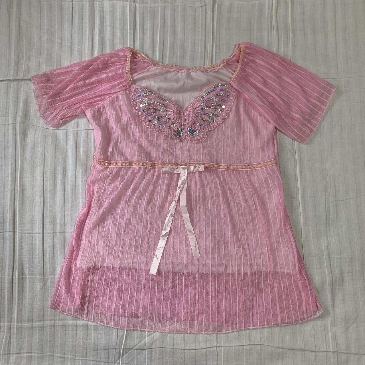 💖Japanese brand pink butterfly top with bow... - Depop