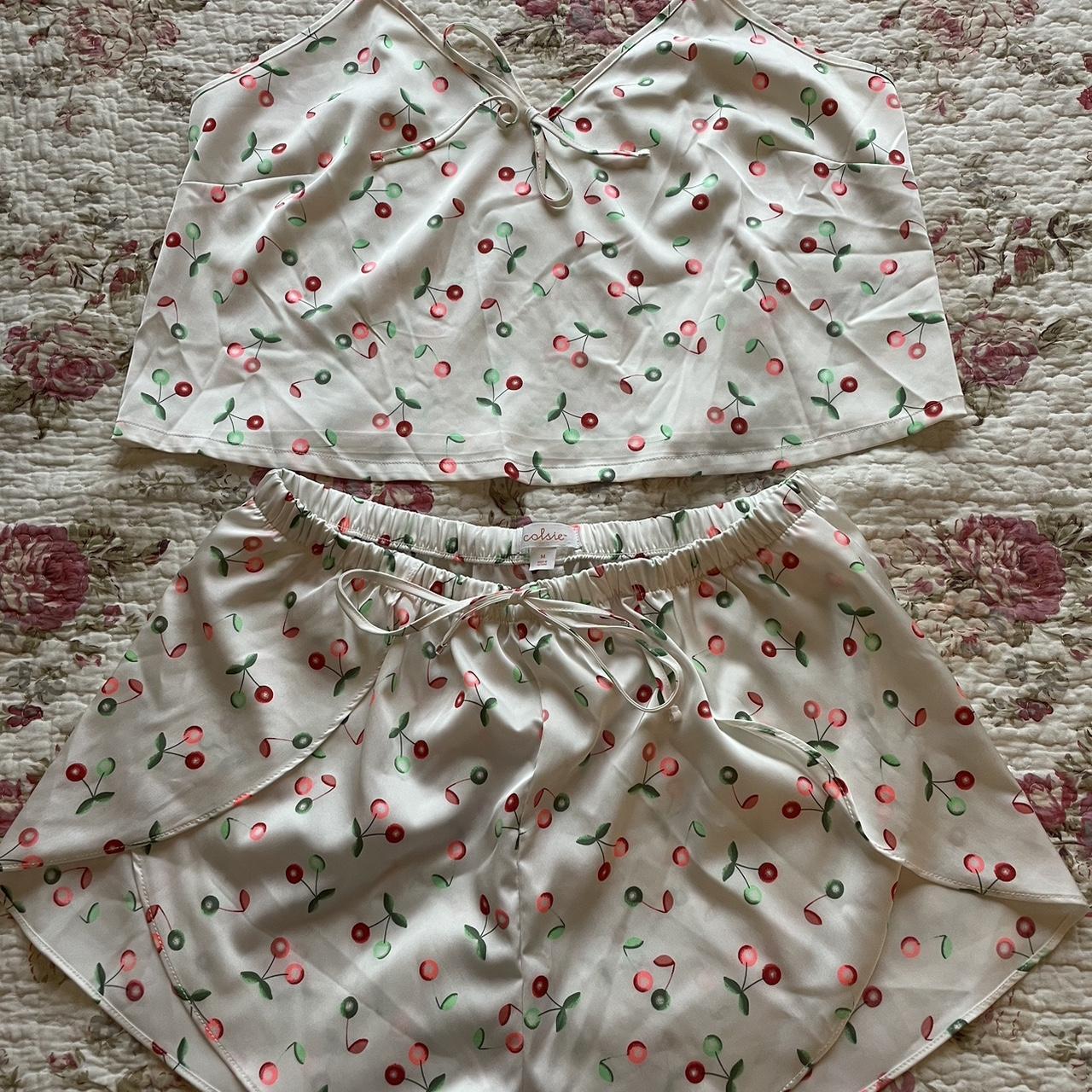 colsie cherry silk pajama set size - Depop