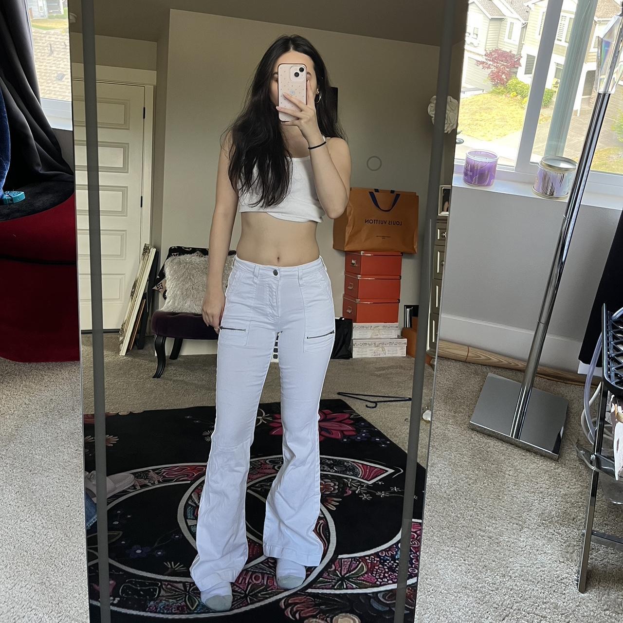 Fashion nova white mid rise flare pants Women’s... - Depop