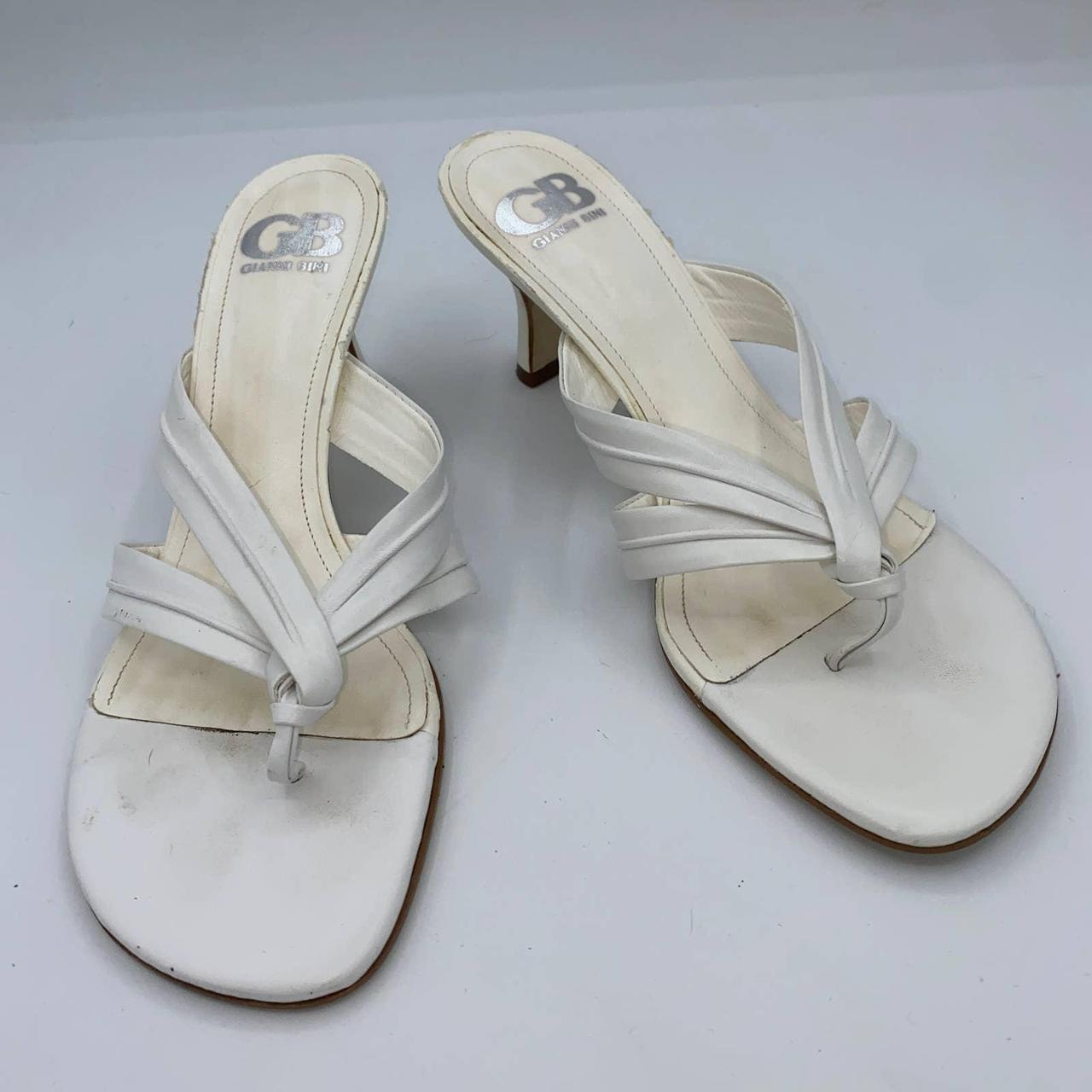 Gianni Bini White Thong Kitten Heel Slip On Sandals... - Depop