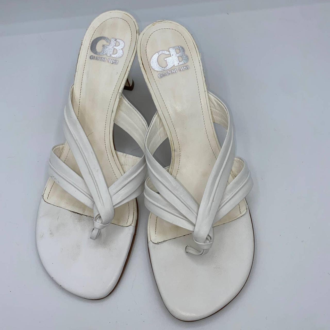 Gianni Bini White Thong Kitten Heel Slip On Sandals... - Depop