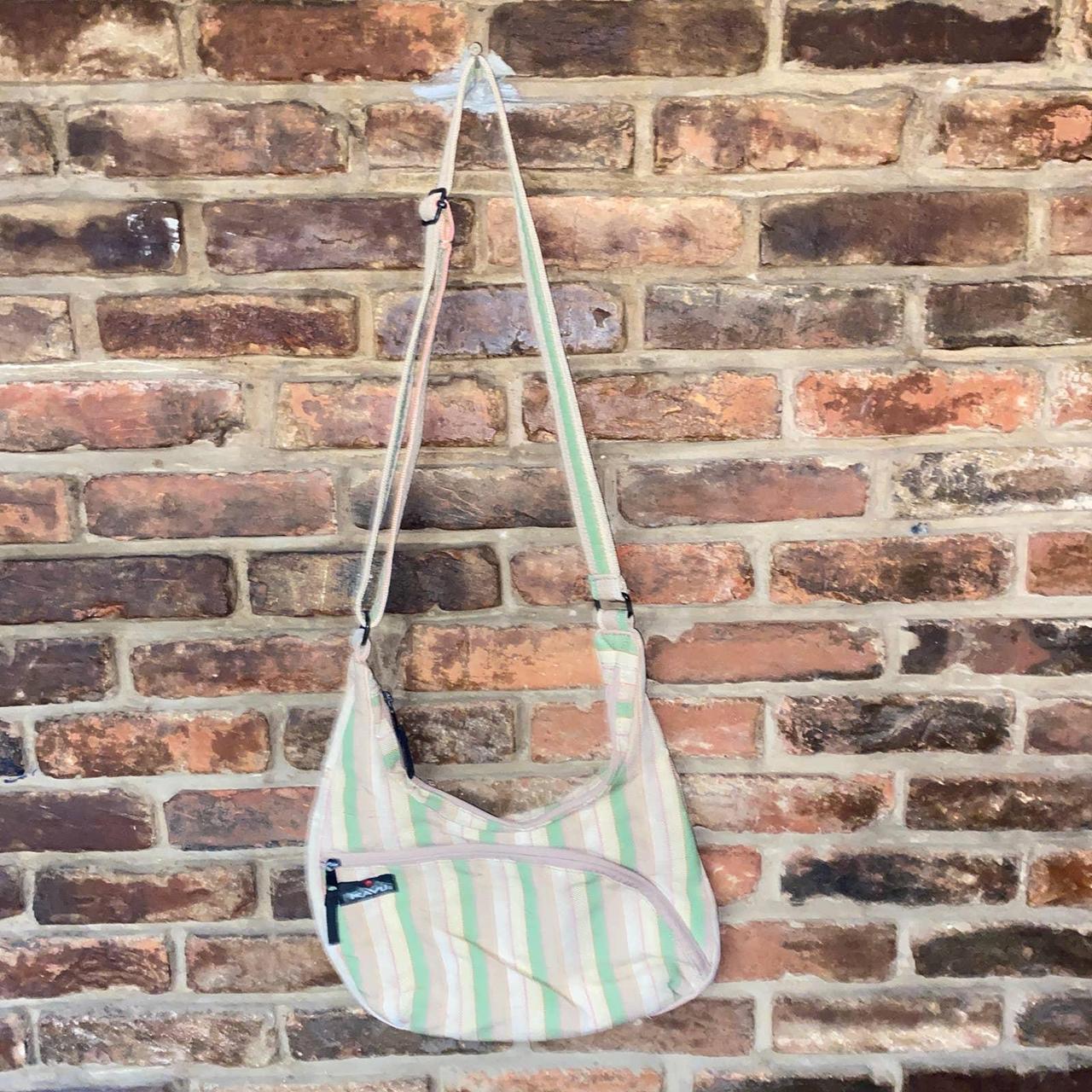 Kavu Green Cream Striped Crossbody Satchel Bag Purse Depop