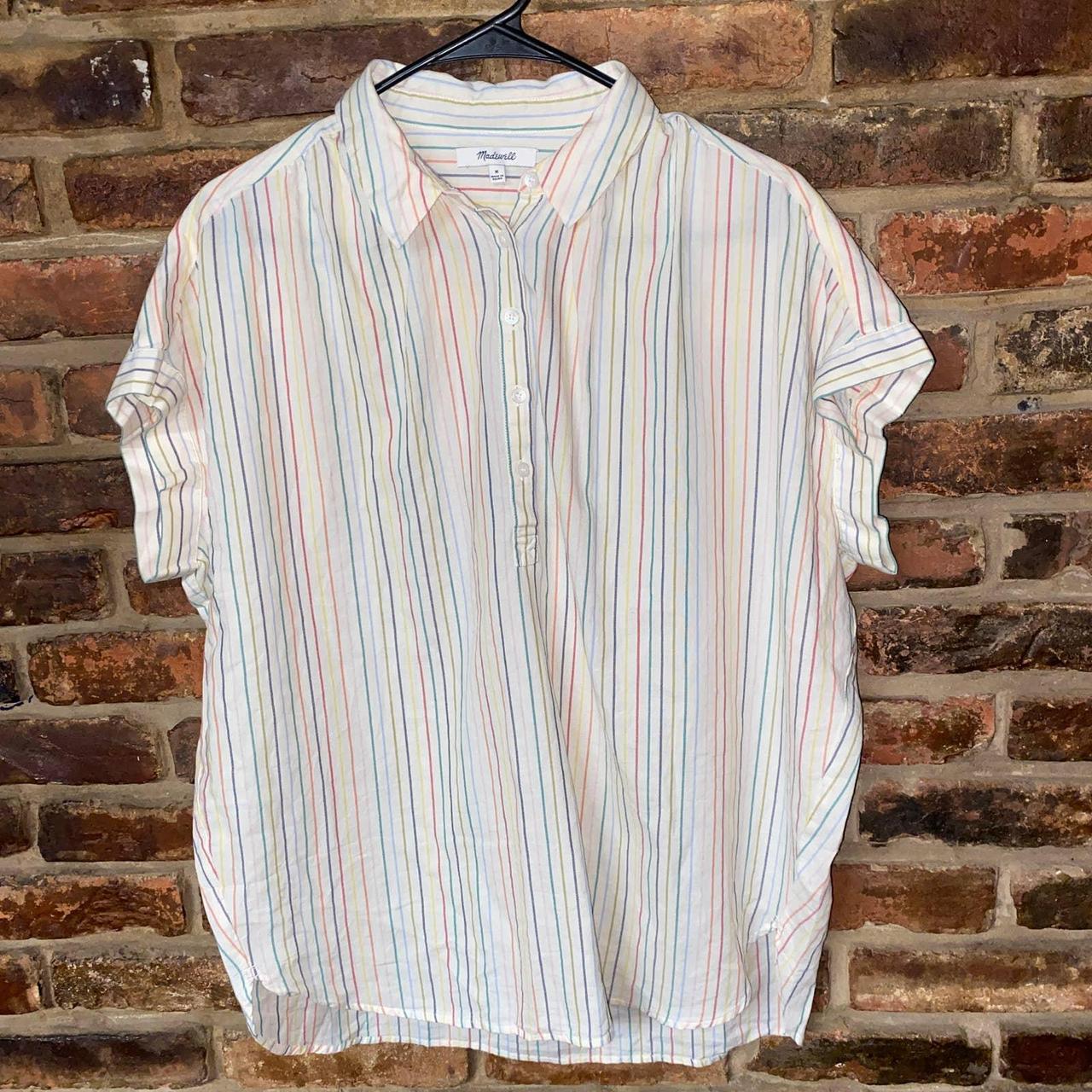 Madewell White Rainbow Stripe Central Popover Shirt... - Depop
