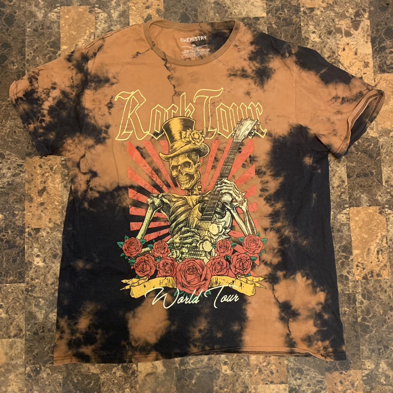 Rock and Republic Men's Black and Orange Tshirt Depop