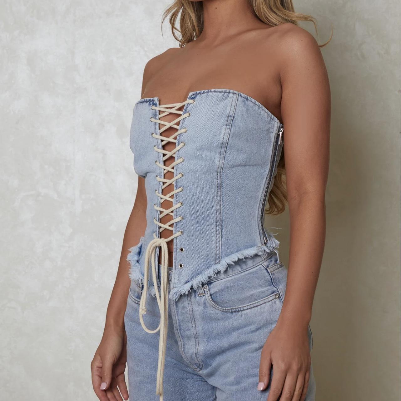 The Denim button up corset- Dark wash – marsthelabel