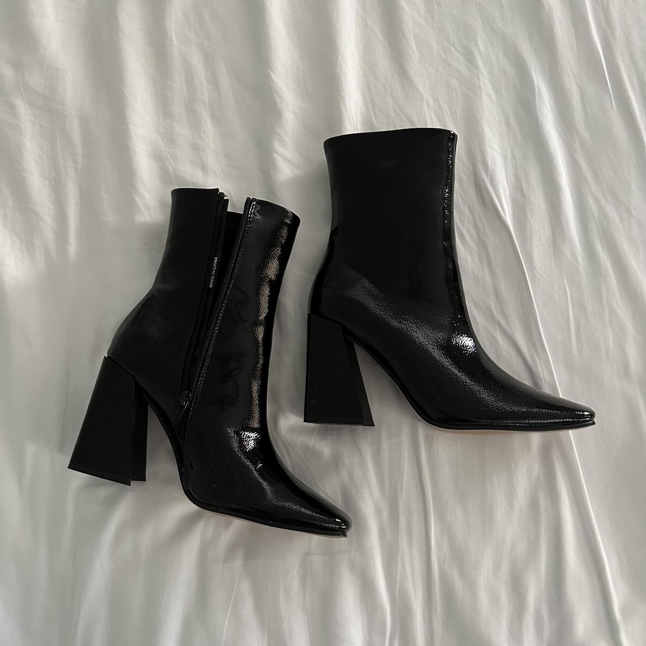 glossy black boots bought from nastygal size... - Depop