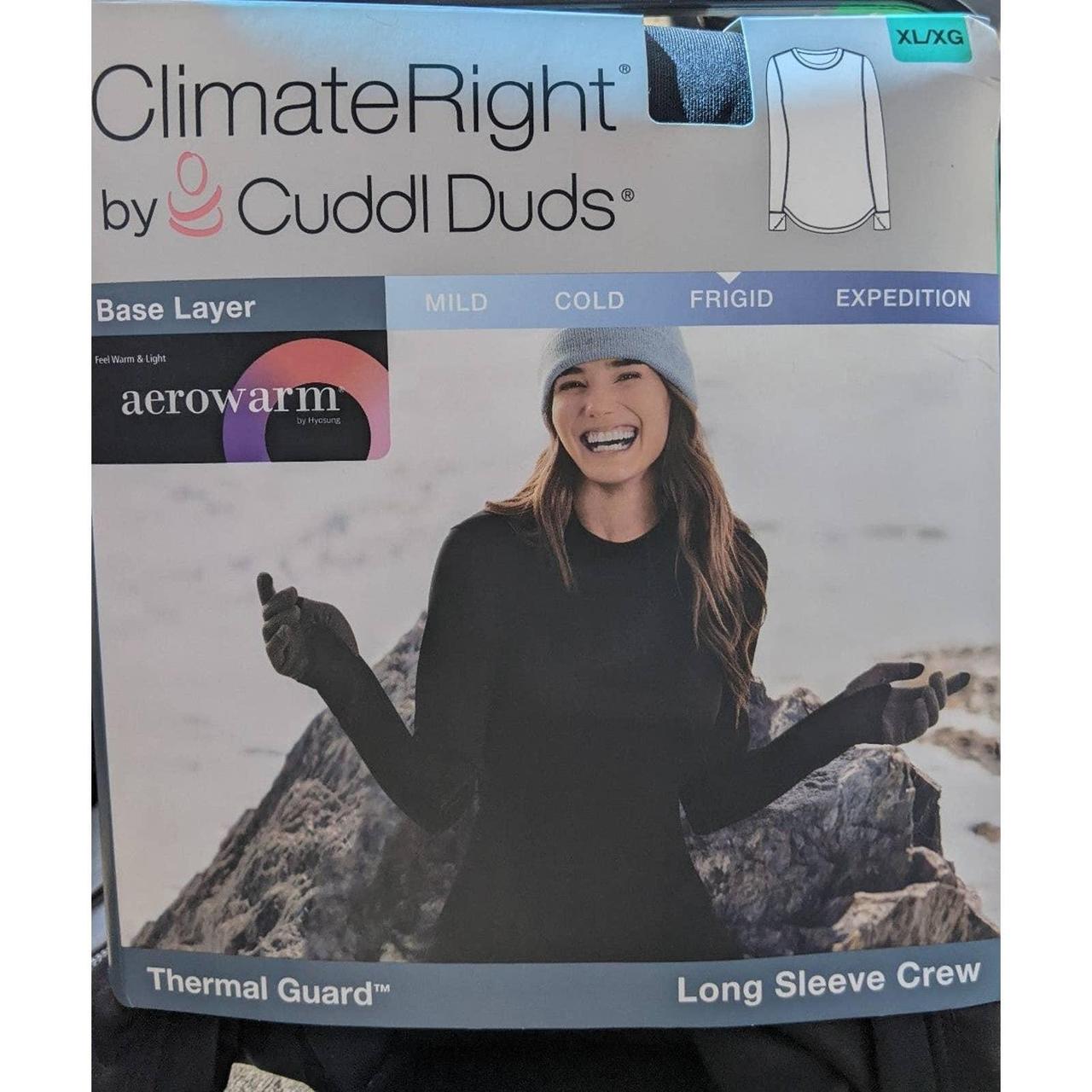 ClimateRight by Cuddl Duds Womens Blue Long Sleeve Crew Neck Shirt