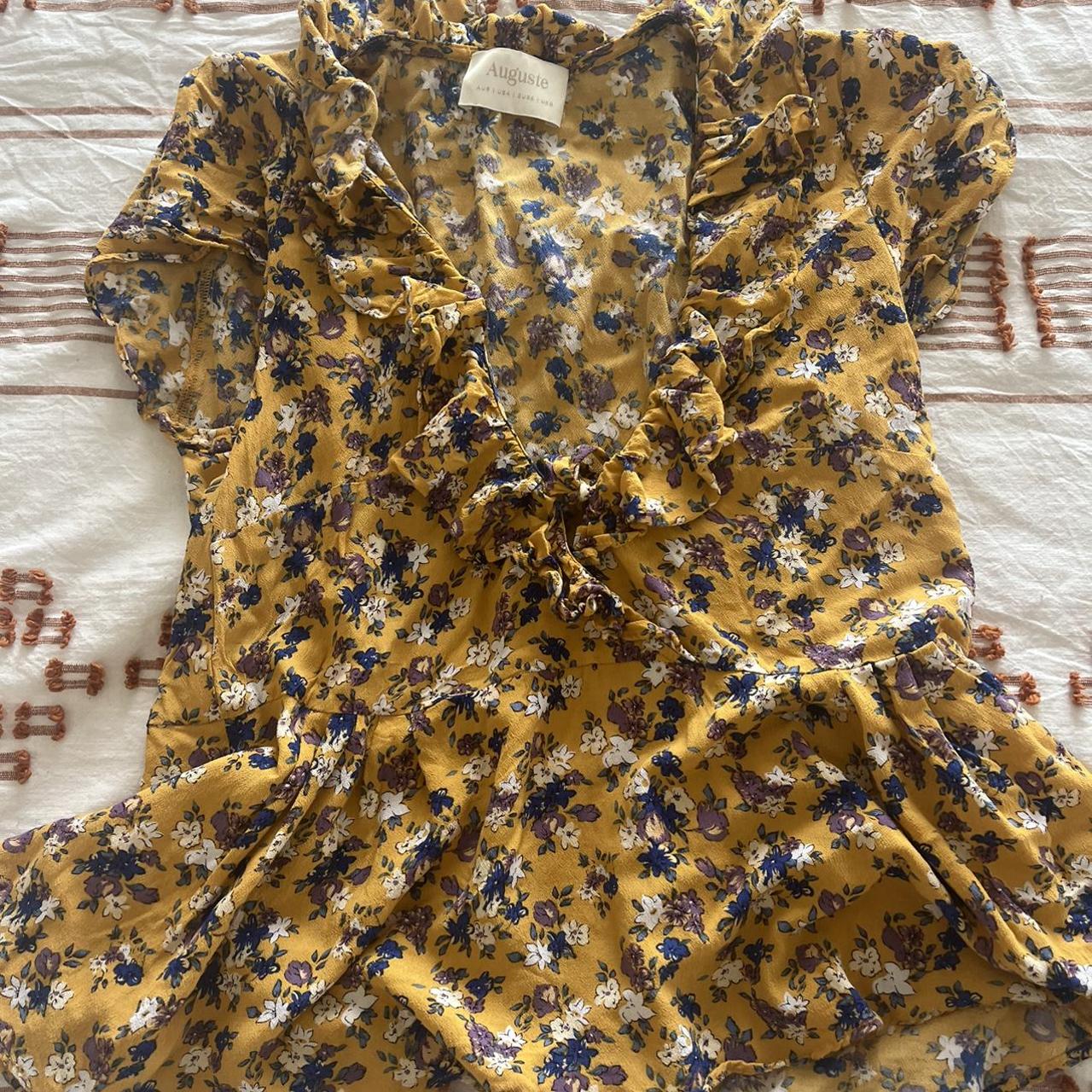 Auguste yellow frill top Size 8 Lovely material and... - Depop