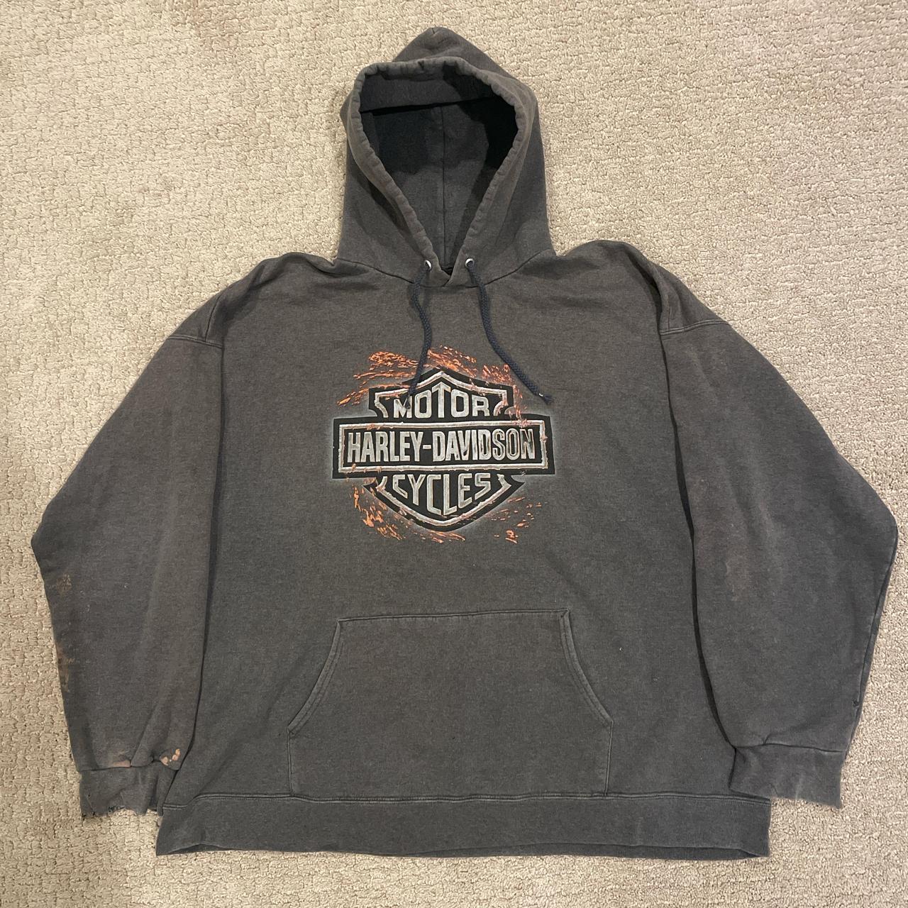 Fire thrashed vintage Harley Davidson hoodie Sick... - Depop