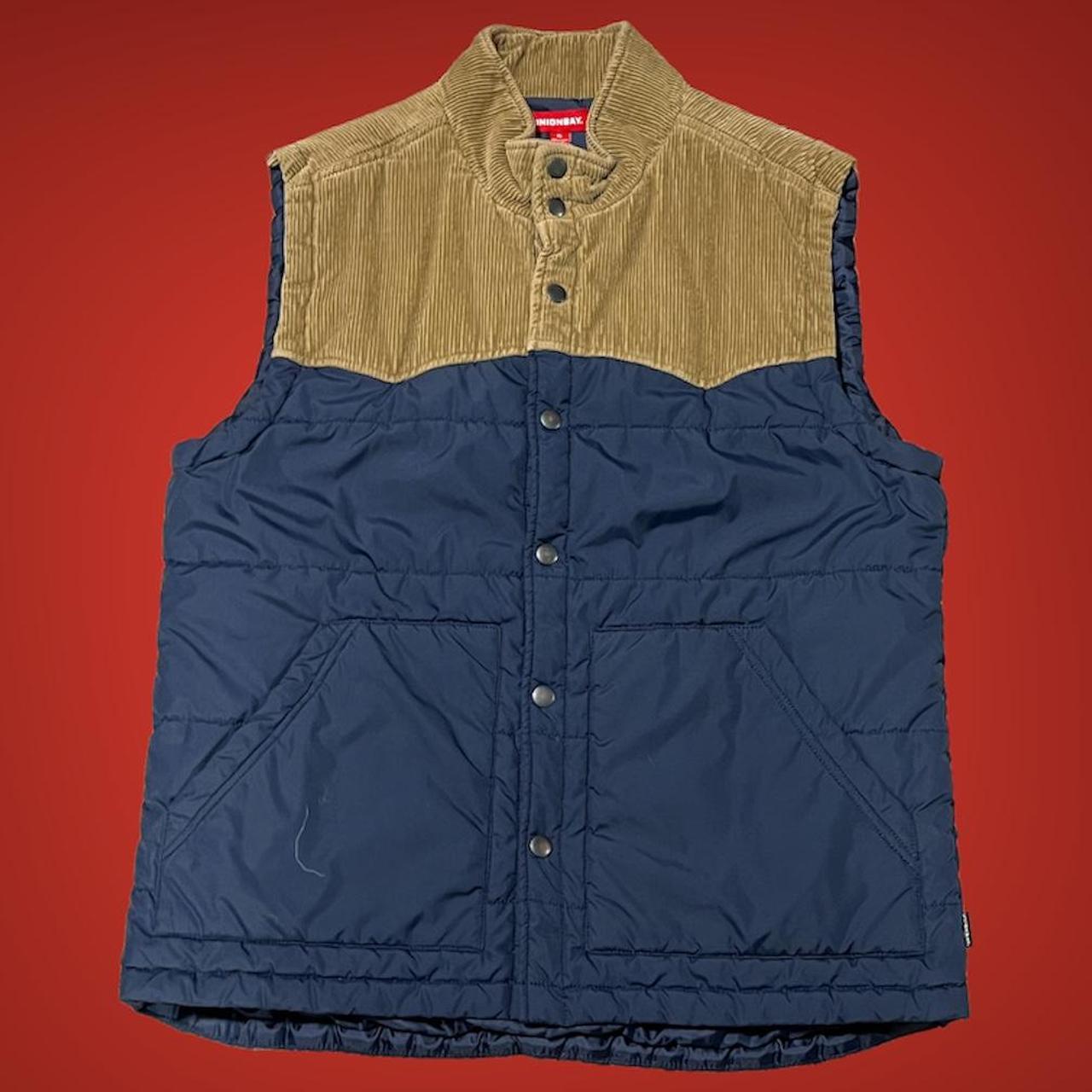 union-bay-men-s-navy-and-brown-gilet-depop