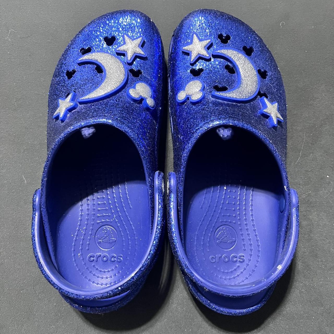 Blue sparkly disney discount crocs