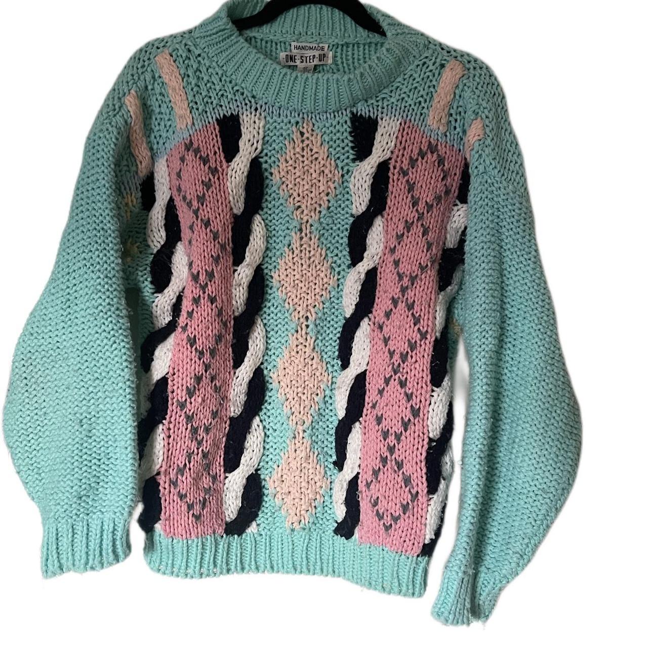 Women's Green and Pink Jumper | Depop