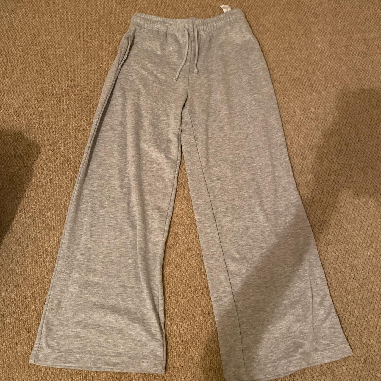 wide leg grey stradivarius joggers . - Depop