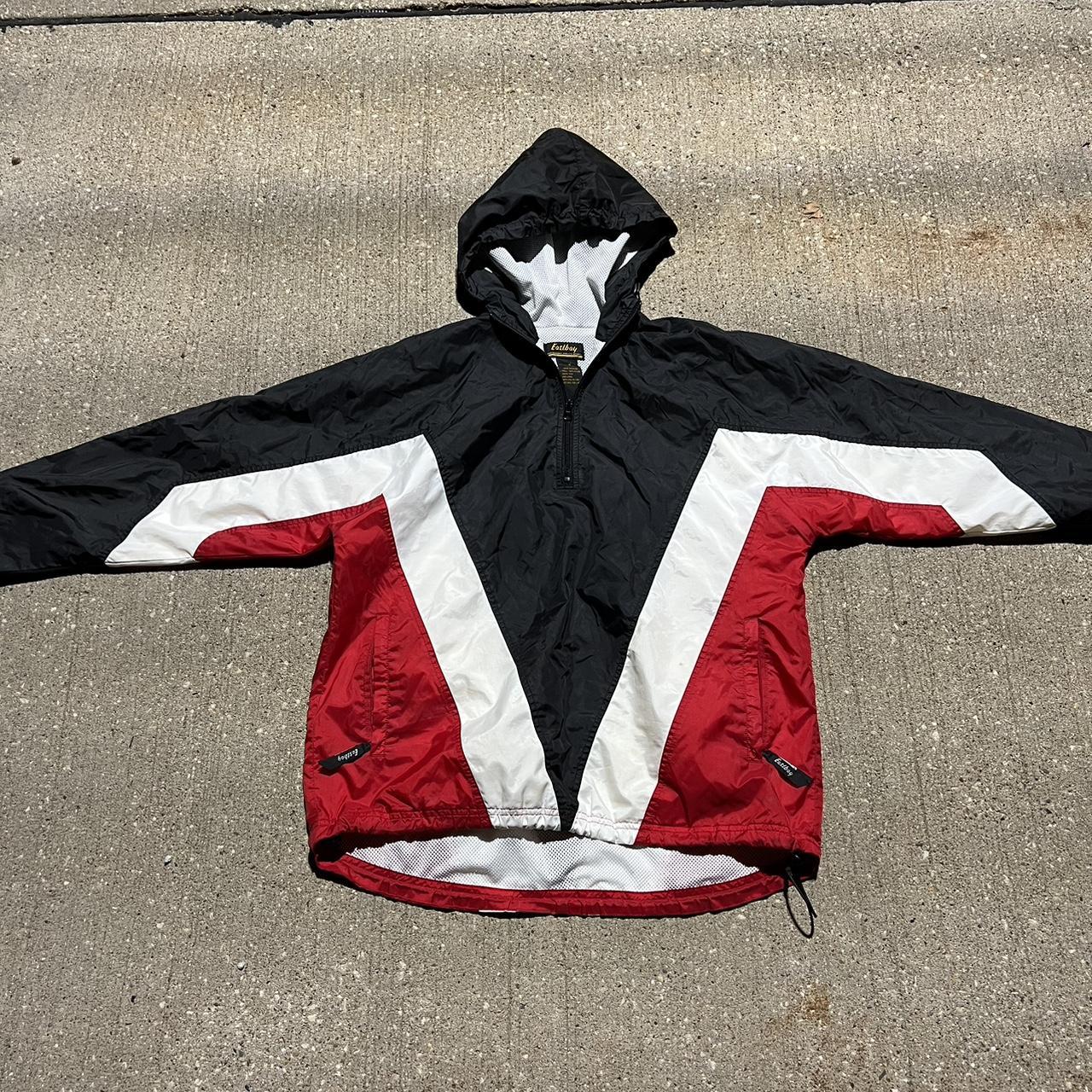 Vintage Eastbay Jacket color block, red black n... - Depop