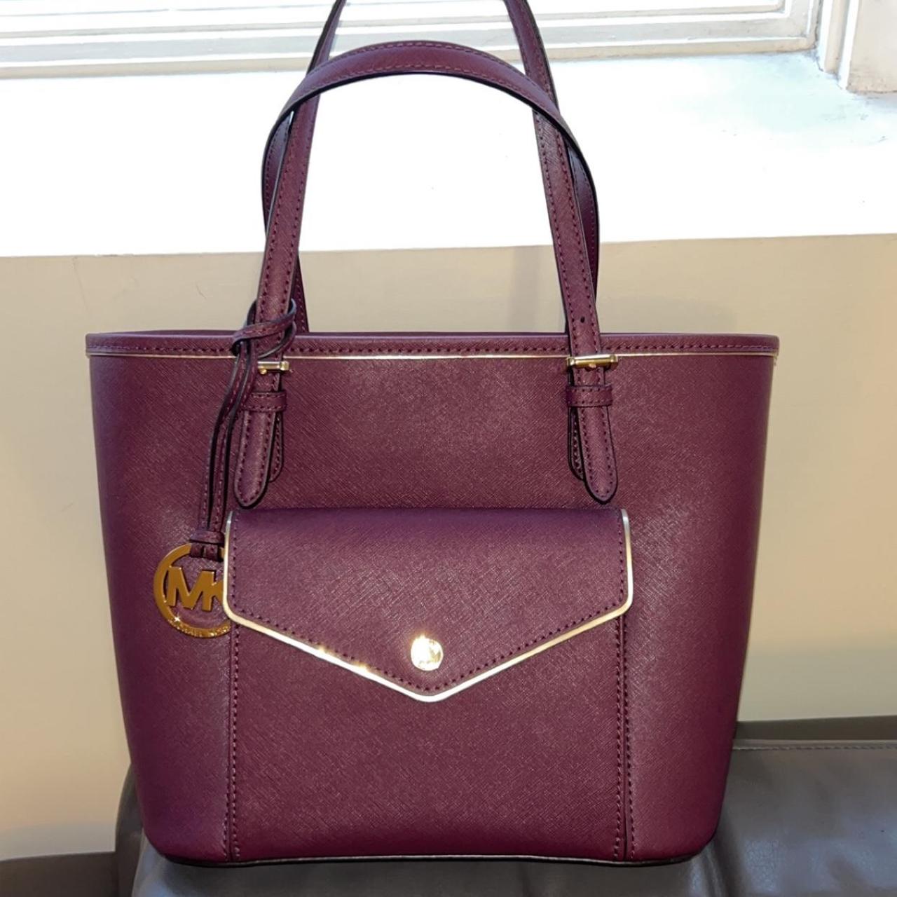 Plum leather Michael Kors purse with gold Depop