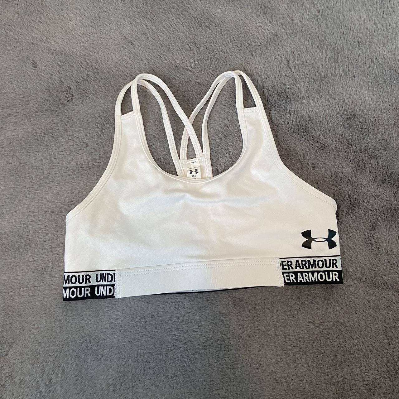 Under Armour Women's White and Black Bra Depop
