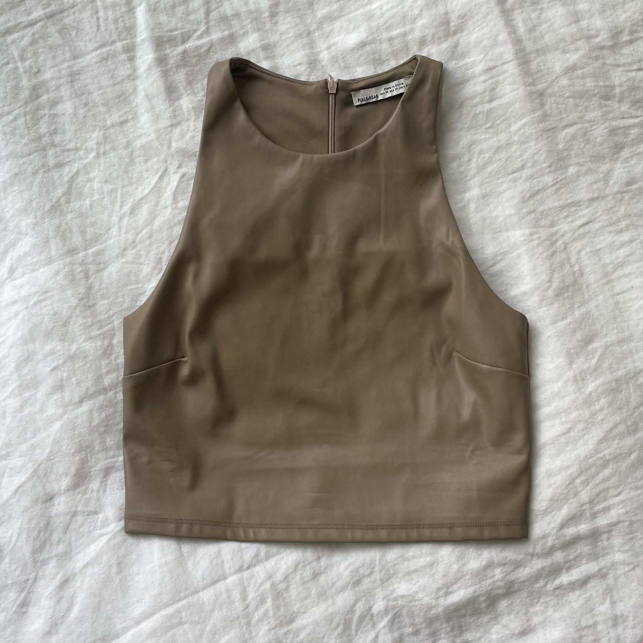 Modern high neck, faux leather tank. Perfect for in... - Depop
