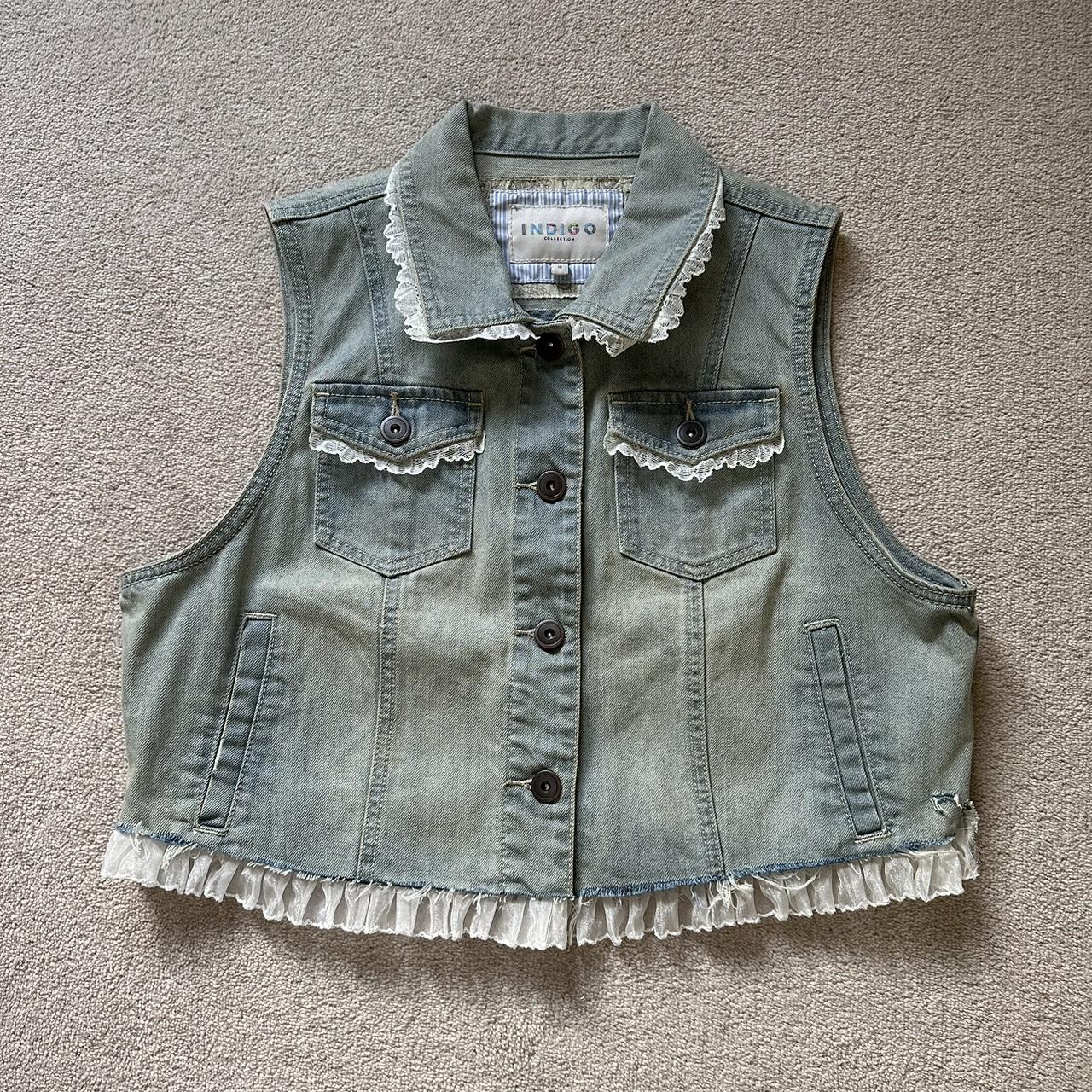 the cutest coquette denim vest with lace detailing... - Depop