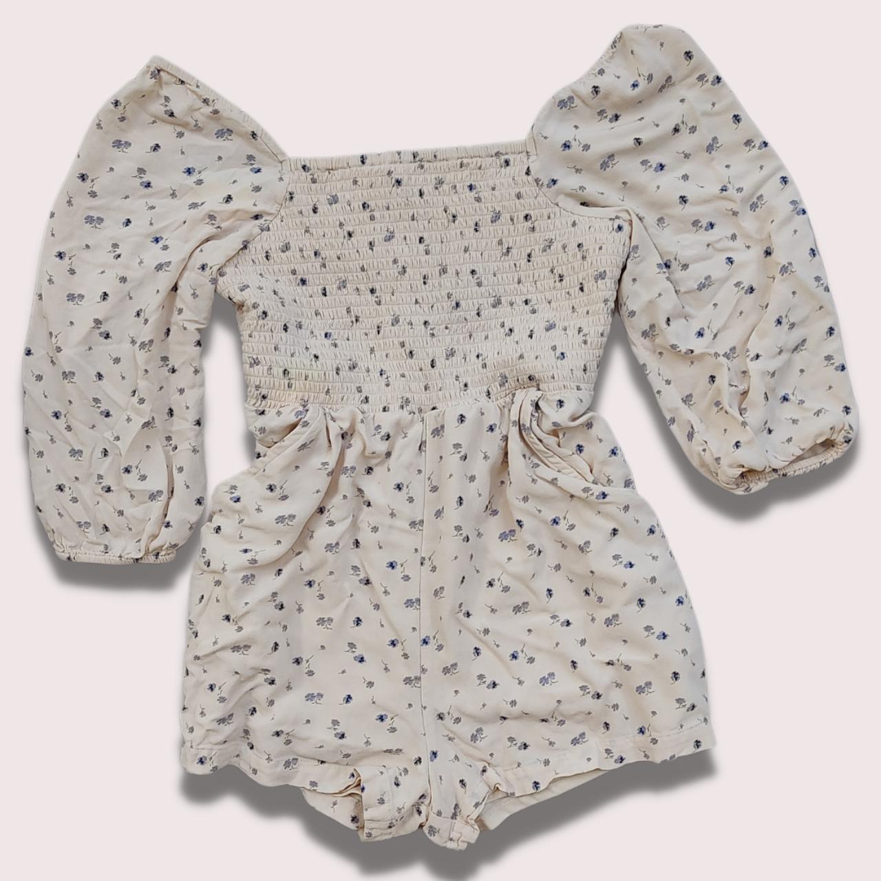 American Eagle Floral Smocked Puff Sleeve Romper in...